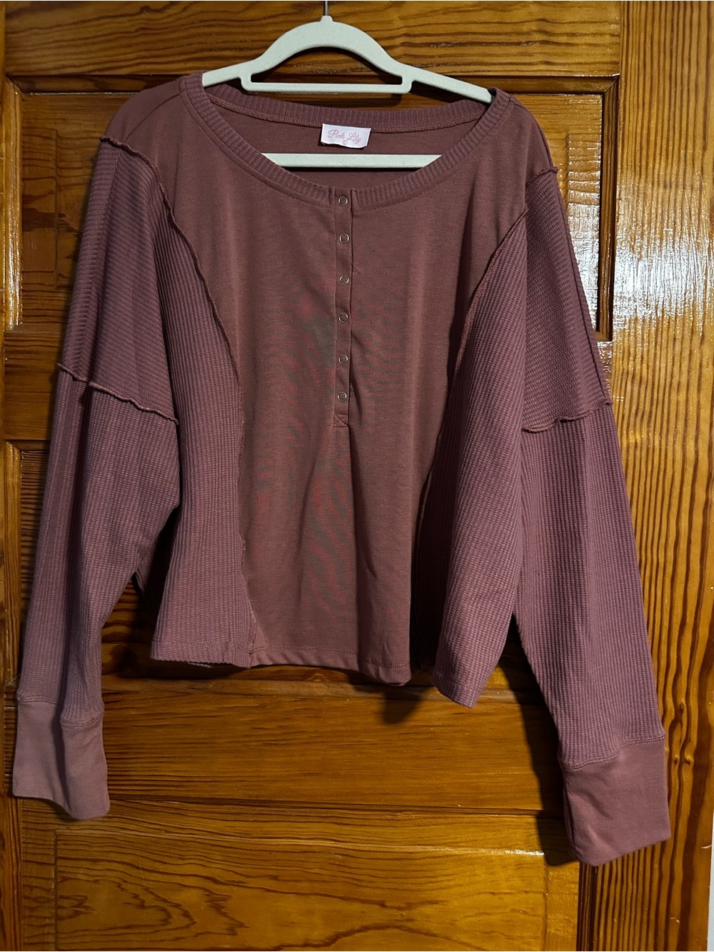 Pink Lily Mauve Ribbed Henley Waffle Pullover - Mauve Pink
